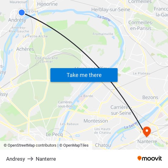 Andresy to Nanterre map