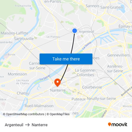 Argenteuil to Nanterre map