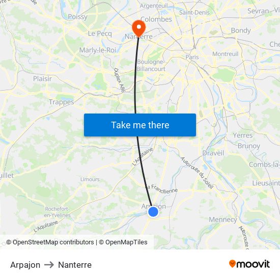 Arpajon to Nanterre map