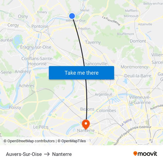 Auvers-Sur-Oise to Nanterre map