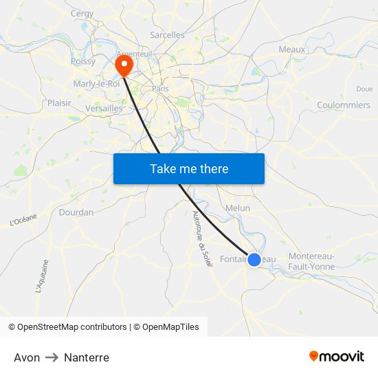 Avon to Nanterre map