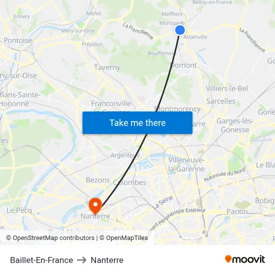Baillet-En-France to Nanterre map