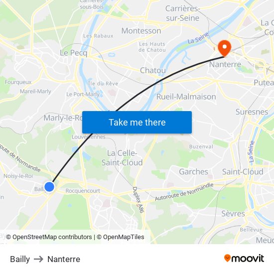 Bailly to Nanterre map