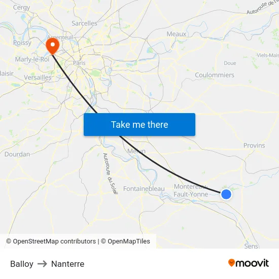Balloy to Nanterre map