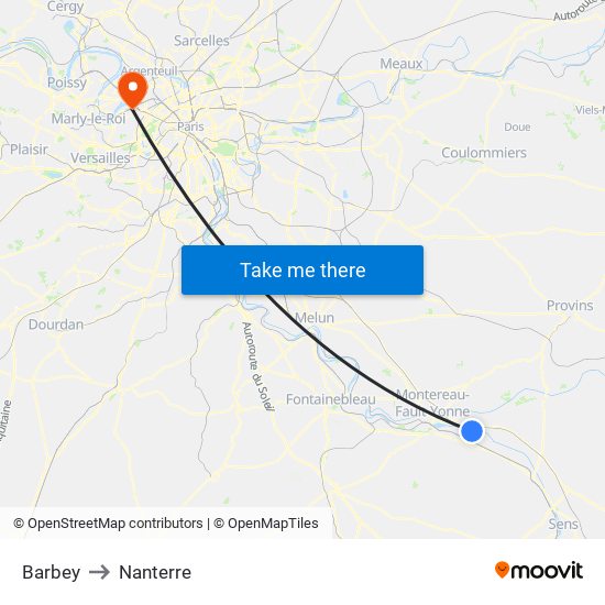 Barbey to Nanterre map