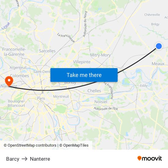 Barcy to Nanterre map