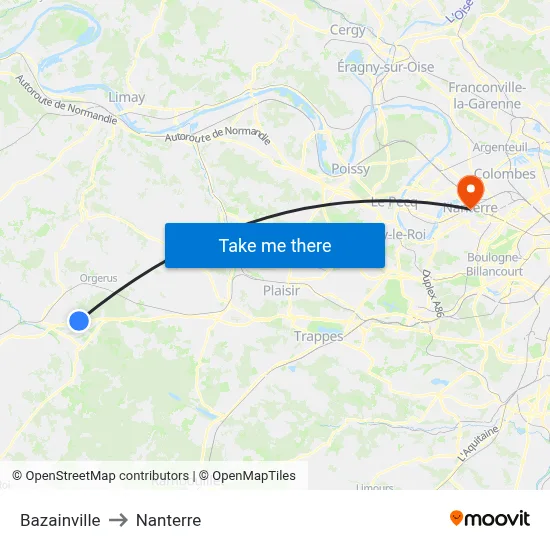 Bazainville to Nanterre map