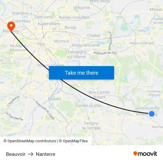 Beauvoir to Nanterre map