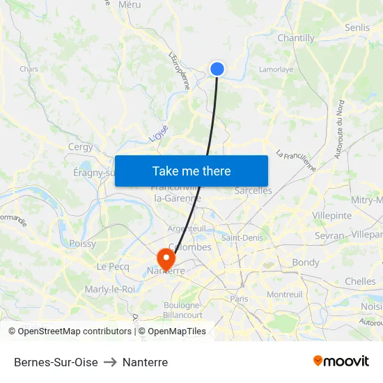Bernes-Sur-Oise to Nanterre map