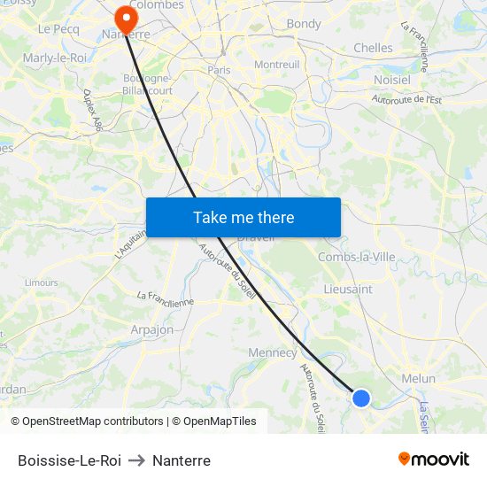 Boissise-Le-Roi to Nanterre map