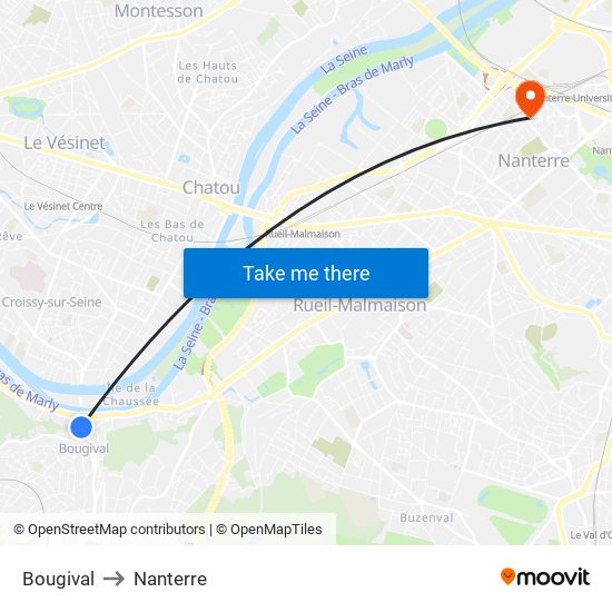 Bougival to Nanterre map