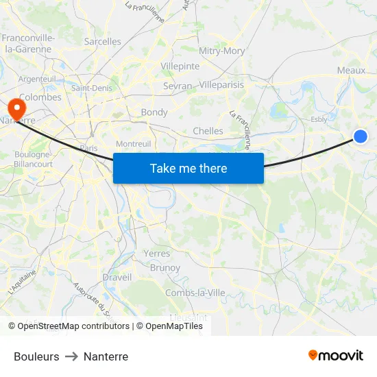 Bouleurs to Nanterre map