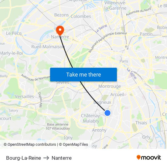 Bourg-La-Reine to Nanterre map