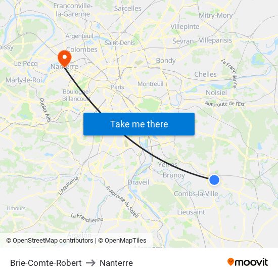 Brie-Comte-Robert to Nanterre map