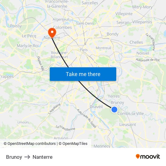 Brunoy to Nanterre map