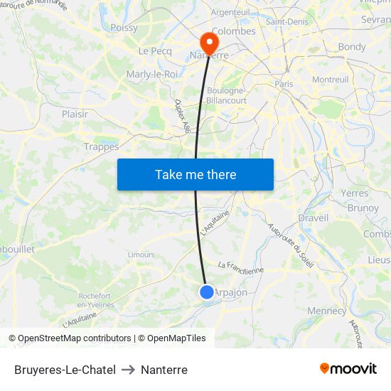 Bruyeres-Le-Chatel to Nanterre map