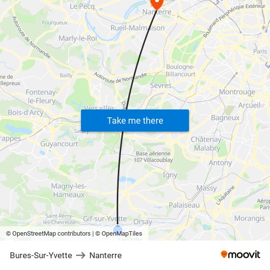 Bures-Sur-Yvette to Nanterre map