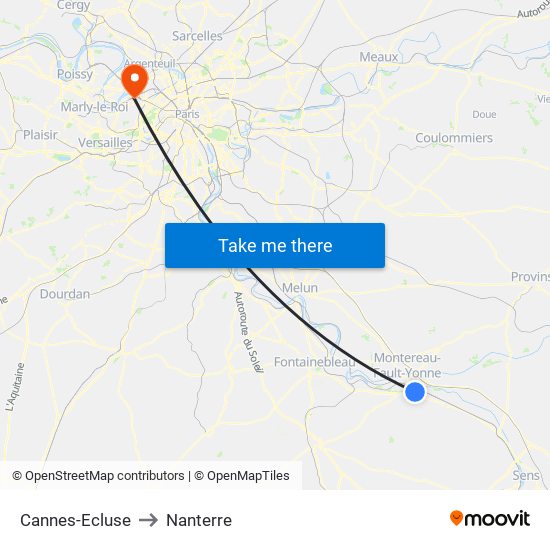 Cannes-Ecluse to Nanterre map