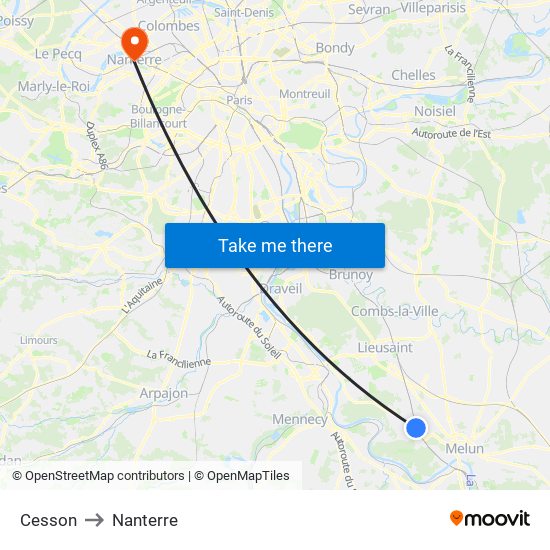 Cesson to Nanterre map