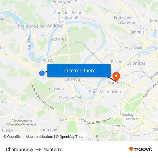 Chambourcy to Nanterre map