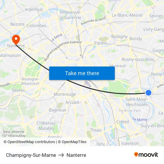 Champigny-Sur-Marne to Nanterre map
