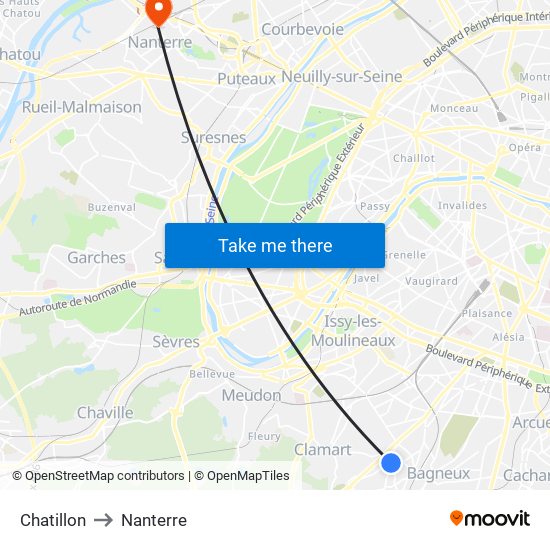 Chatillon to Nanterre map