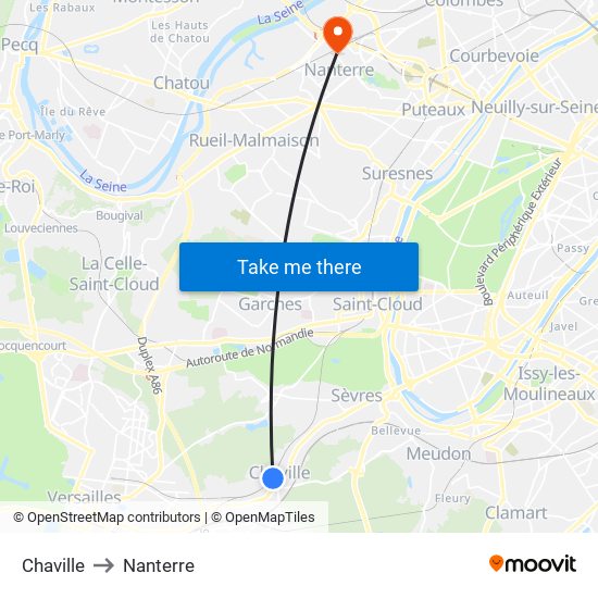 Chaville to Nanterre map