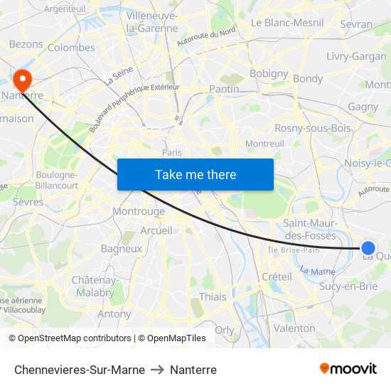 Chennevieres-Sur-Marne to Nanterre map