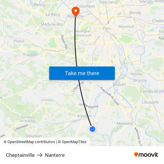 Cheptainville to Nanterre map