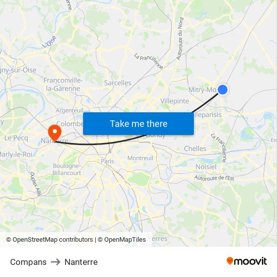 Compans to Nanterre map