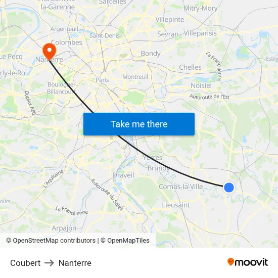 Coubert to Nanterre map