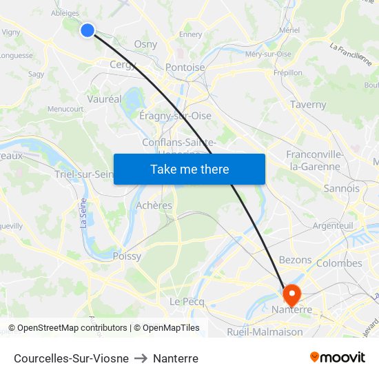 Courcelles-Sur-Viosne to Nanterre map