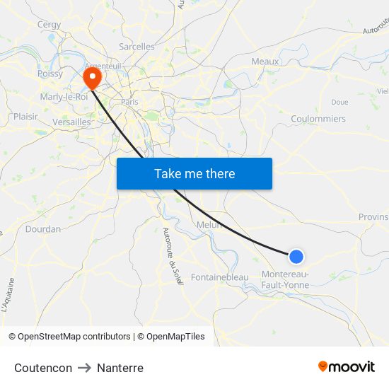 Coutencon to Nanterre map
