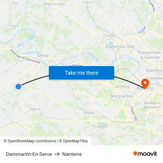 Dammartin-En-Serve to Nanterre map