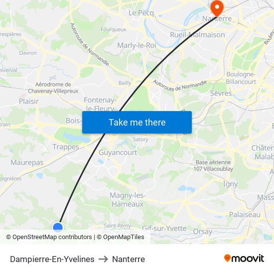 Dampierre-En-Yvelines to Nanterre map