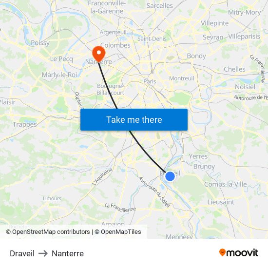 Draveil to Nanterre map