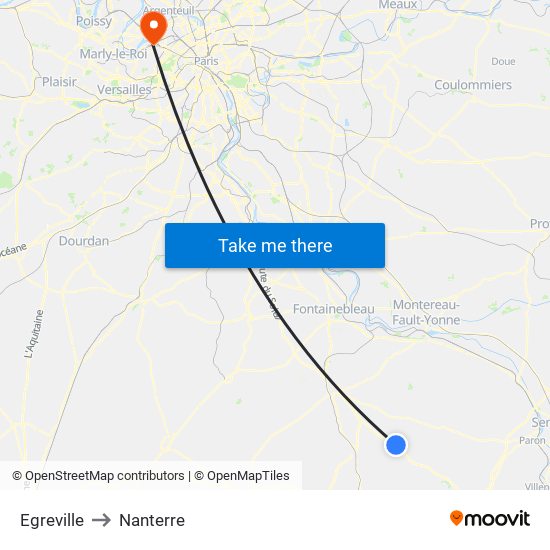 Egreville to Nanterre map