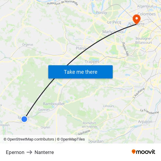 Epernon to Nanterre map