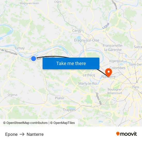 Epone to Nanterre map