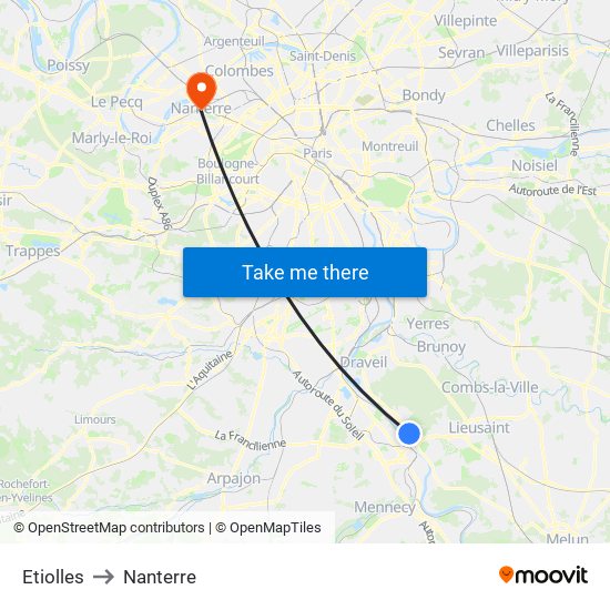 Etiolles to Nanterre map