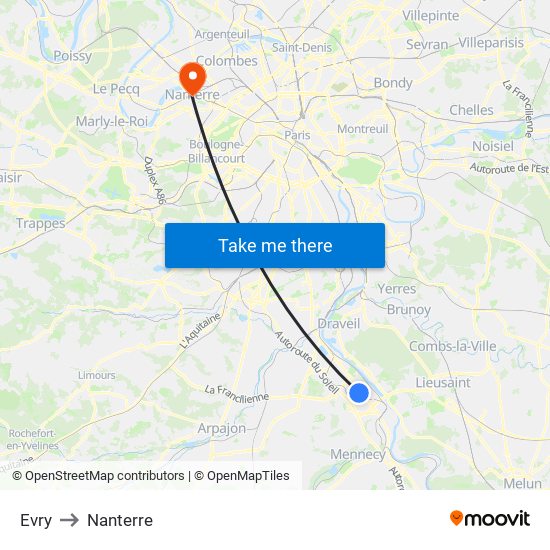 Evry to Nanterre map