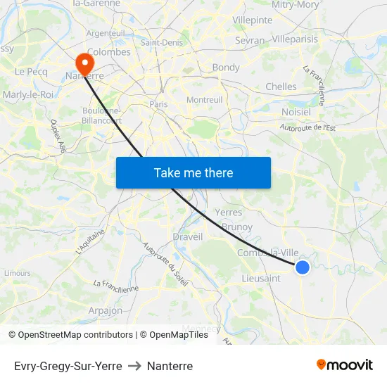 Evry-Gregy-Sur-Yerre to Nanterre map