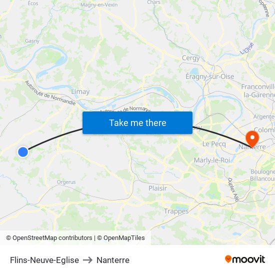 Flins-Neuve-Eglise to Nanterre map