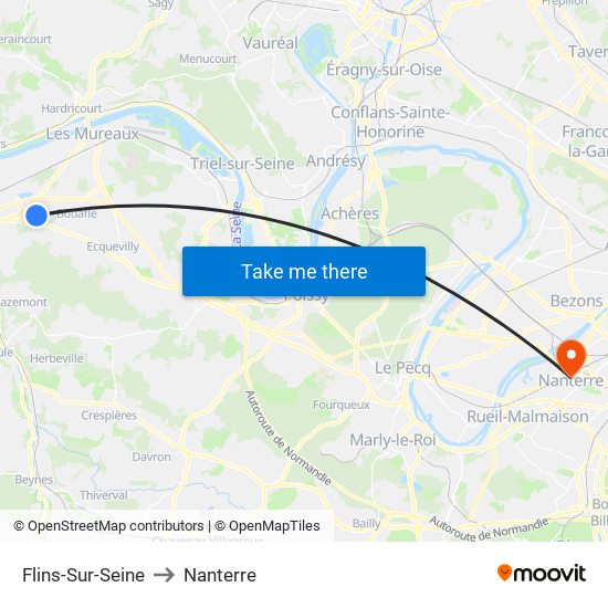 Flins-Sur-Seine to Nanterre map