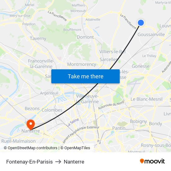 Fontenay-En-Parisis to Nanterre map