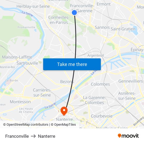 Franconville to Nanterre map