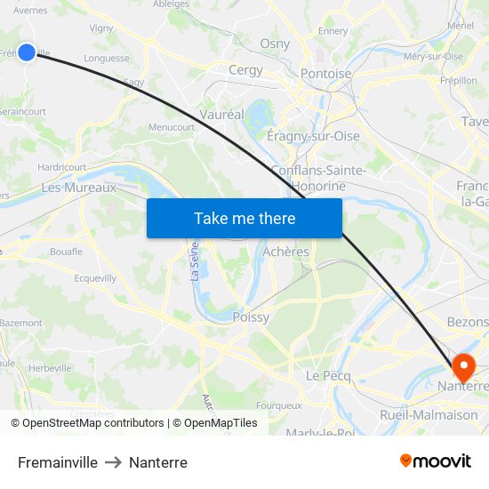 Fremainville to Nanterre map