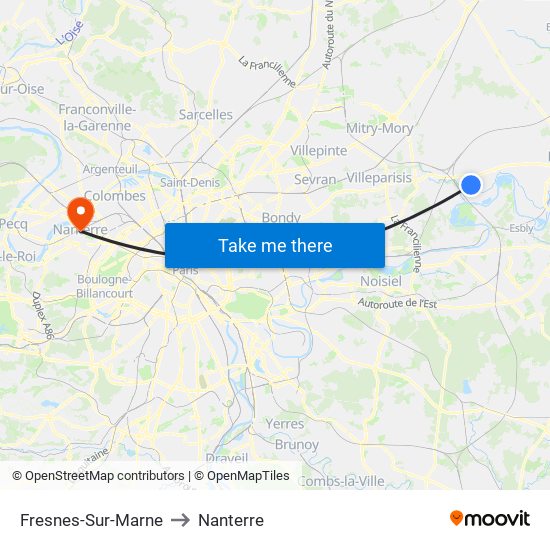Fresnes-Sur-Marne to Nanterre map