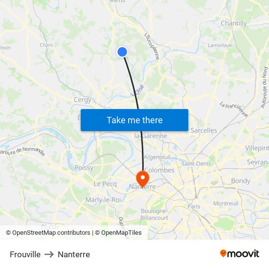 Frouville to Nanterre map