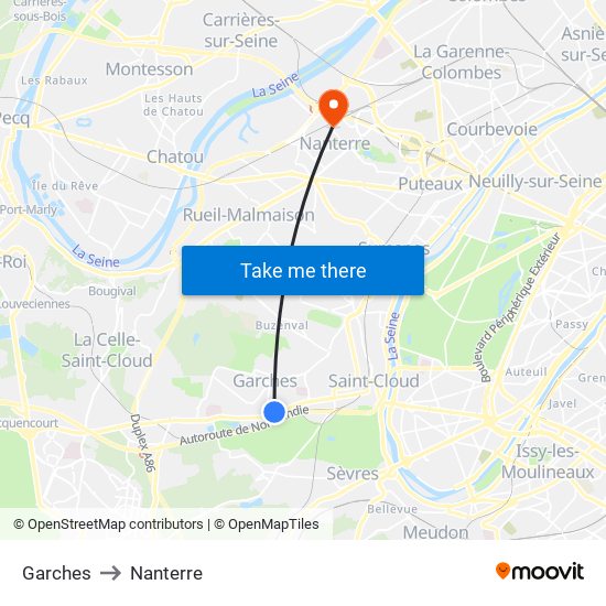 Garches to Nanterre map